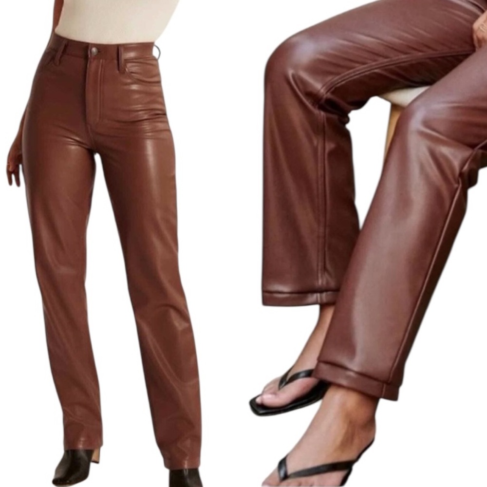 Abercrombie & Fitch NEW The 90s Straight Ultra High Rise Vegan Leather Pants